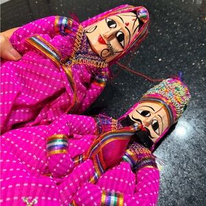Traditional Rajasthani Indian Kathputli string puppets handmade folk art Pink